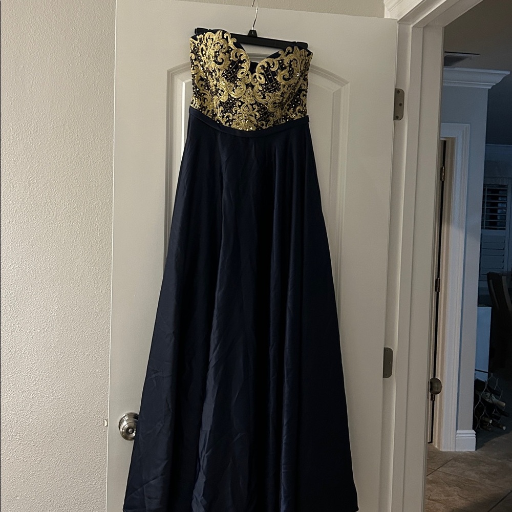 Alyce Paris Navy and Gold Evening Gown
